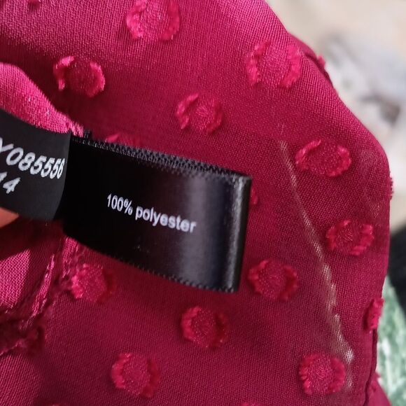 The Limited Women Burgundy Sheer Poka Dot Long Sleeve Top Sz M - Picture 10 of 11